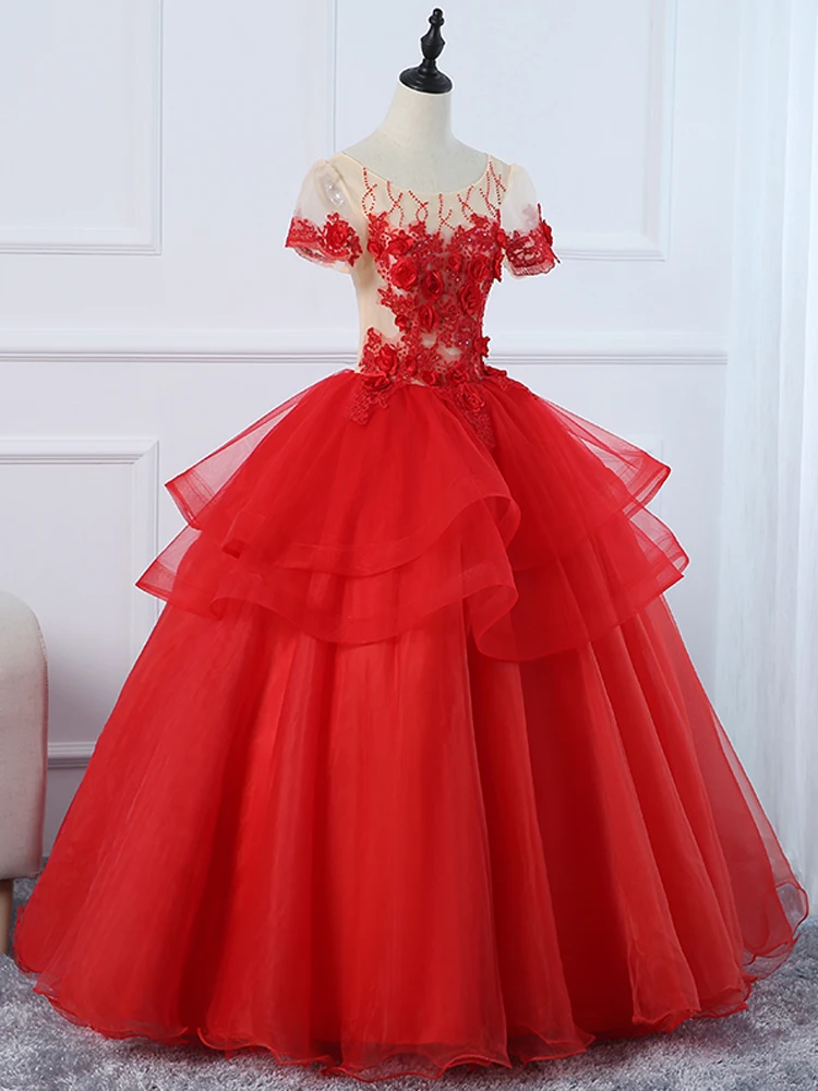Это Yiya свадебное платье с коротким рукавом и круглым вырезом красное элегантное платье для брачной церемонии плюс размер цветы Иллюзия Vestido de novia CH035