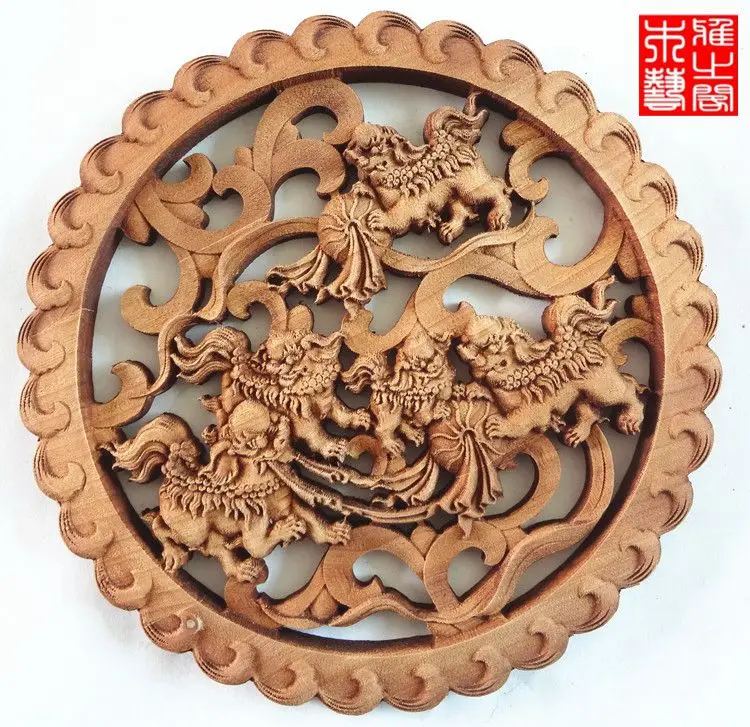 Китайский стиль резьба по дереву ремесла, камфора резьба по дереву животных и цветов(A138 - Цвет: Темный хаки