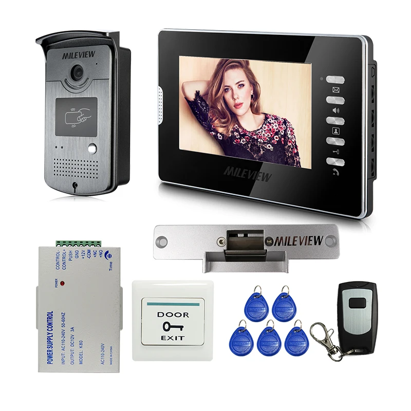 

Wholesale 7" Color Screen Video Door Phone Intercom Doorbell System RFID Access Door Camera + Electric Strike Lock FREE SHIPPING