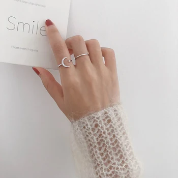 

MENGJIQIAO 2019 Korean New Delicate Shiny Zircon Moon Star Open Adjustable Rings For Women Micro Pave Femme Finger Ring 2pcs/set