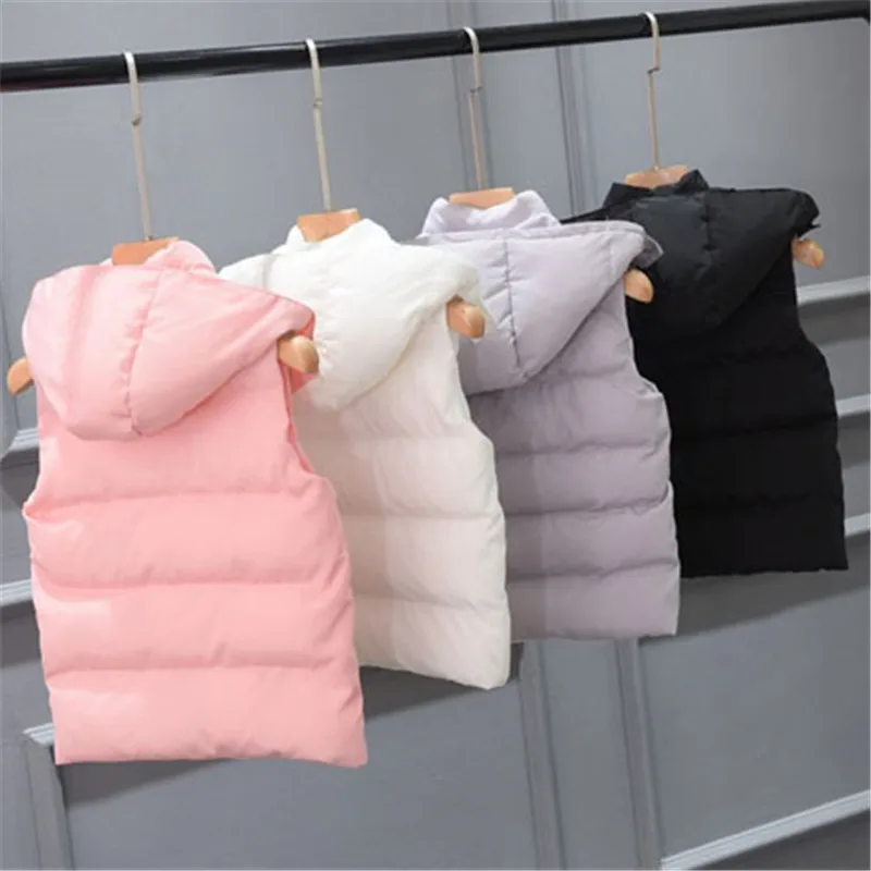 

Autumn Winter Girls Vests Children Cotton Warm Coats Toddler Boys Girls Hooded Waistcoats Teenage Kids Jackets Outerwears P187