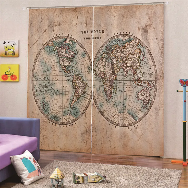 3D Digital Print Terrestrial Globe Curtain for Bedroom New shade for Living Room Printed Cloth Curtains Bedroom Decor Draps AP23