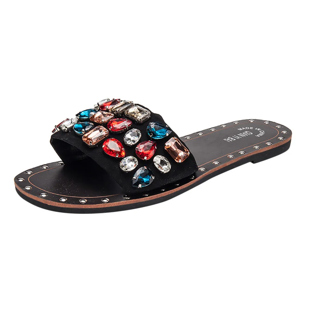

Women's Fashion Gem Slippers Flat Casual Slippers Roman Style Round Toe Slippers Open Toe Sandals Non-Slip Beach Slippers Mar 10