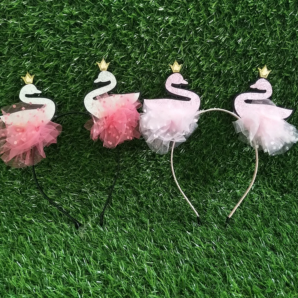 Stylish Decorative Veil Swan With Crown Headwear Glitter Headband