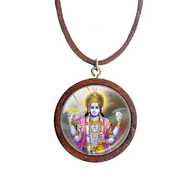 Vishnu Pendant Wood Necklace Indian Hindu God Brahma Vishnu Lord Shiva