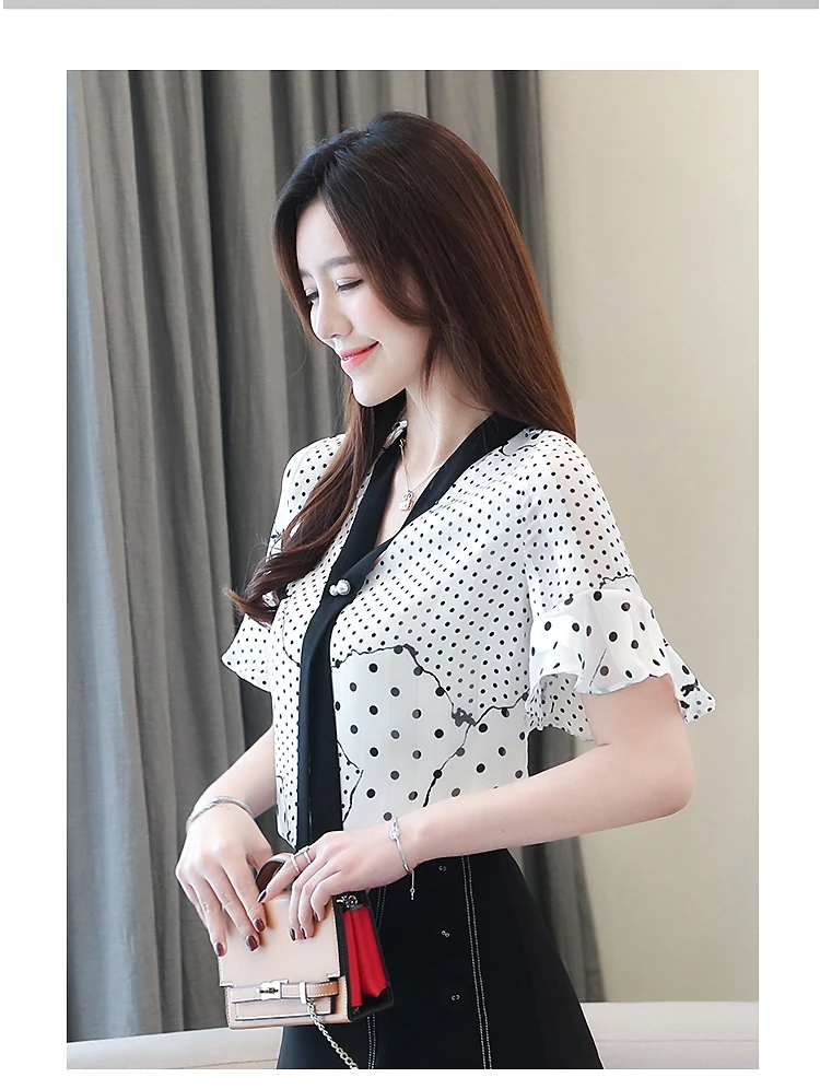 Dingaozlz шифоновая блузка с коротким рукавом, летняя Новинка, женские топы с оборками и v-образным вырезом, Женская Повседневная блуза