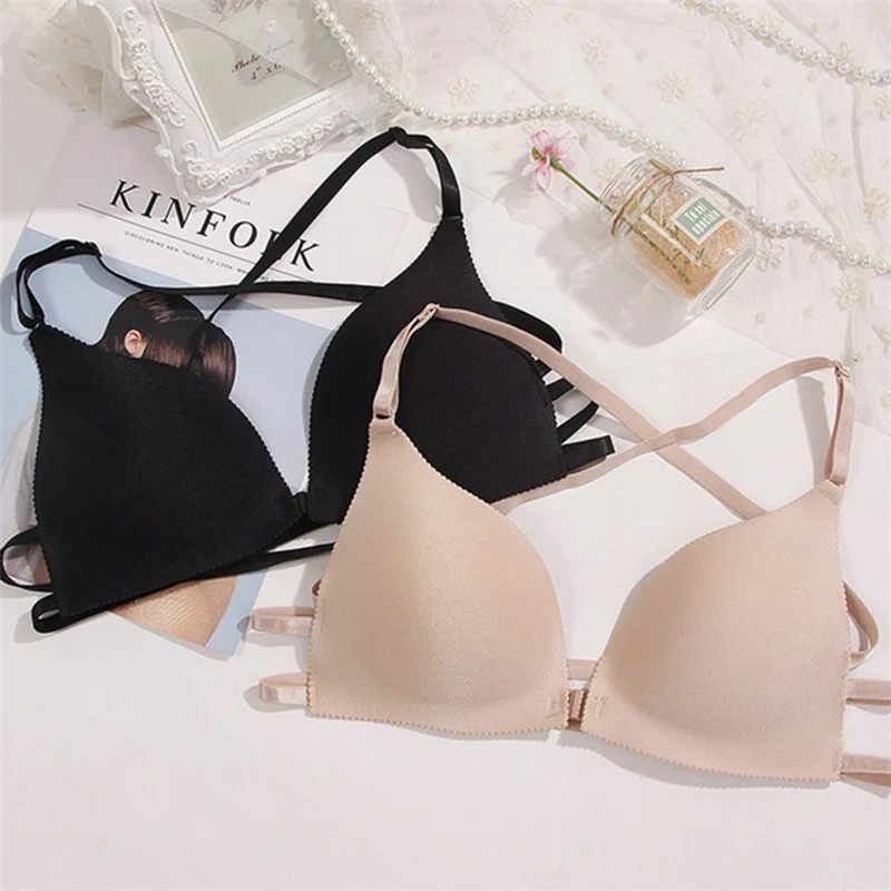 

Front closure bra Deep V BH Wire free Seamless Bralette Sexy Womens Underwear Fashion Wholesale fringe top Y-line Straps