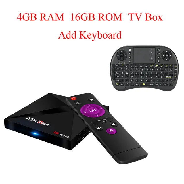 A5X Max 4 Гб ram 32 ГБ rom Smart Android 8,1 tv Box RK3328 Четырехъядерный 4K USB3.0 2,4G WiFi Bluetooth 4,0 HD Смарт медиаплеер - Цвет: 4G16G EN i8 Keyboard