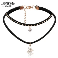 ASACH Harajuku Rivet Black Velvet Choker Necklaces For Women Trendy Jewelry Love Letter Pendant Necklace Chokers Chocker colar
