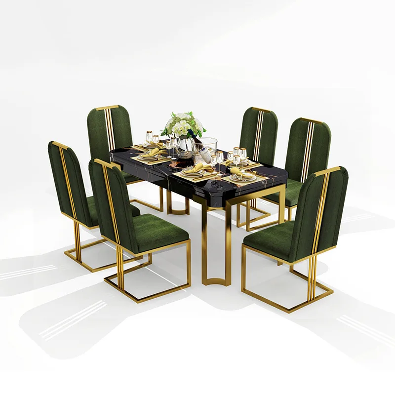 Clearance Light luxury post-modern marble dining table and chair combination simpl gold ination modern simple dining ta 3