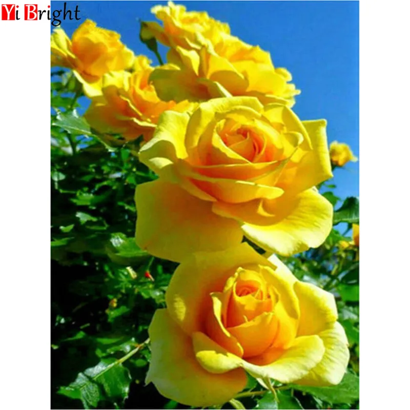 Diy 3d diamond painting cross stitch yellow rose picture mosaic handmade painting flowers full round diamond embroidery  XY1