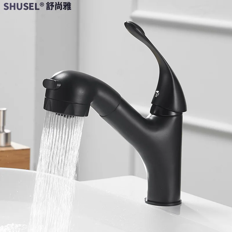 

Basin Faucets Newly Arrived Matte Black Three Modes Options Bathroom Basin Taps Pull Out Spray Water-saving Mixer Tap YD-541