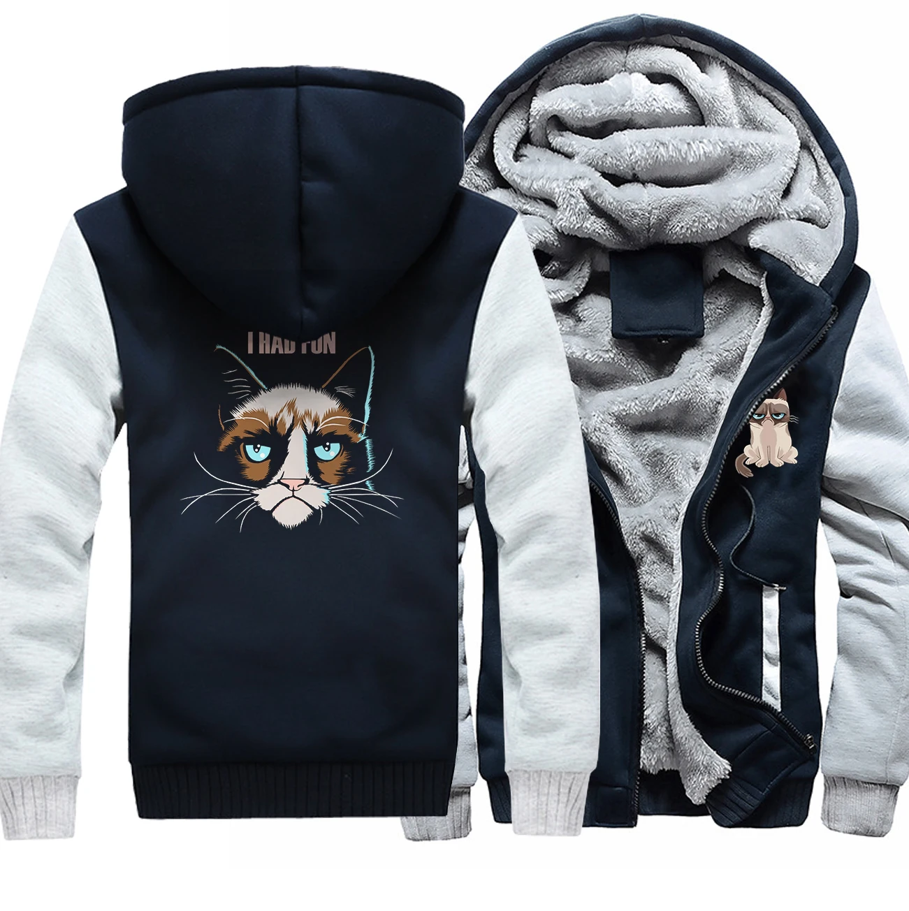 I Had Fun Animal Cat Hoodie Harajuku Winter Thick Fleece Hoodies For