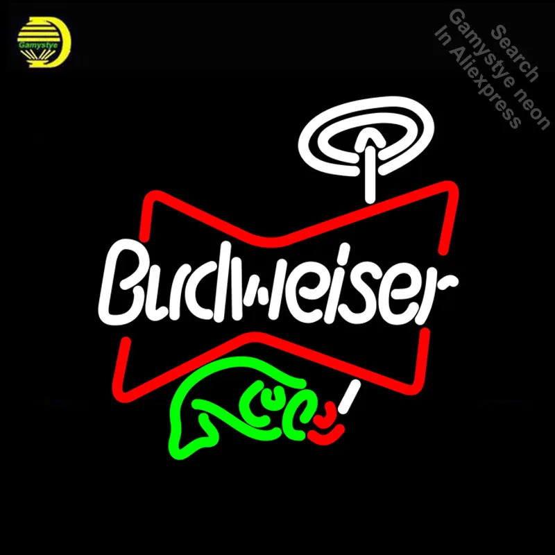 Неоновая вывеска для Budweise Рыбы Неоновые лампы знак ручной работы Стекло трубки enseigne lumineuse украсить пивные стены комнаты знаки Сделано на