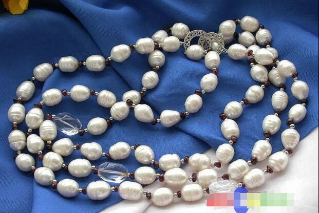 

Wholesale FREE SHIPPING >>> P2128 3row 16mm white RICE PEARL Alexandrite crystal necklace