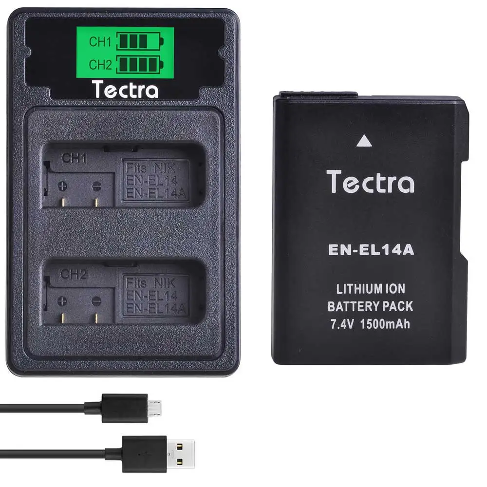 

1PCS 1500mAh EN-EL14 EN-EL14A ENEL14 Battery for Nikon D3100 D3200 D3300 D3400 D3500 D5600 D5200 P7000+LCD Type C USB Charger