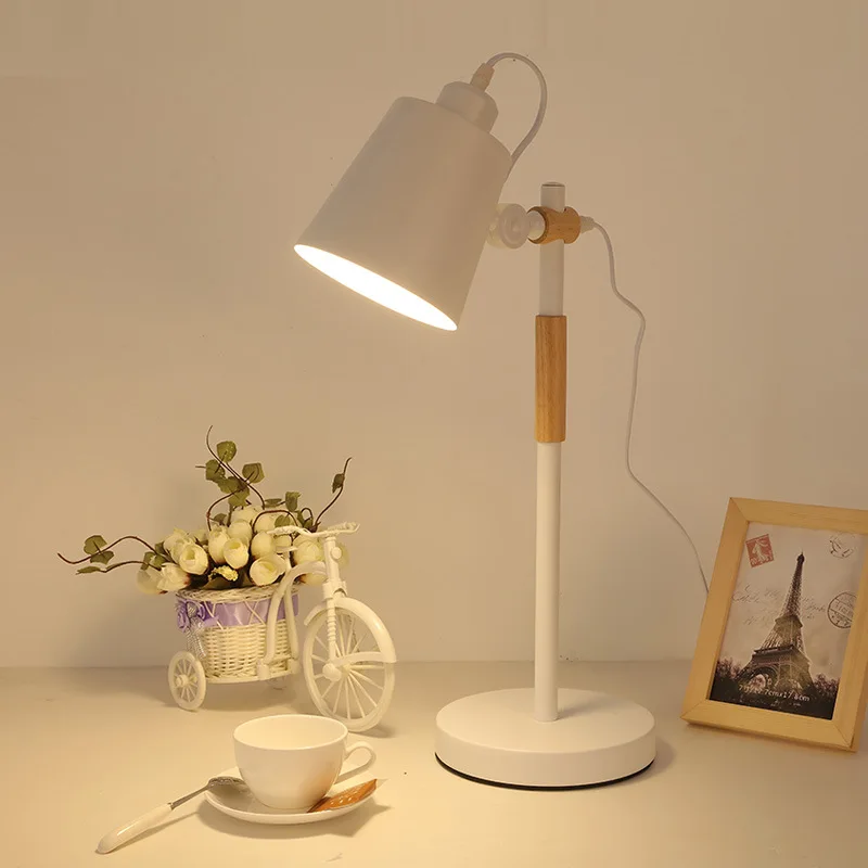 

LukLoy LED Eye Protection Desk Lamp Modern Minimalist Bedroom Nordic Learning Plug-in Reading Wood Alloy Light Office Table Lamp