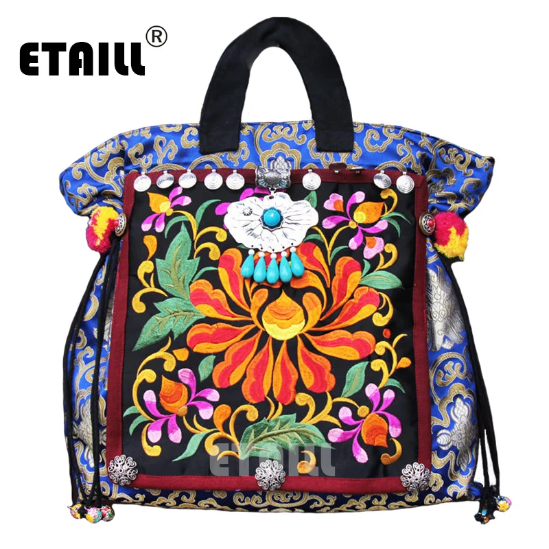 

Hot Vintage Hmong Indian Thail Embroidery Bag Women Handmade Boho Hobo Embroidered Flower Brand Luxury Logo Bag Sac a Dos Femme