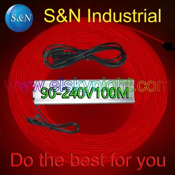 

Red 100M Flexible Wire Rope Tube Neon Light with100-240VACinverter for holiday,party,festival and house decoration free EMS