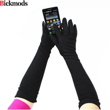 Long Knitted Gloves Female Elbow Length High Elastic Cotton Material Button Style Soft Velvet Lining Touch Screen Gloves
