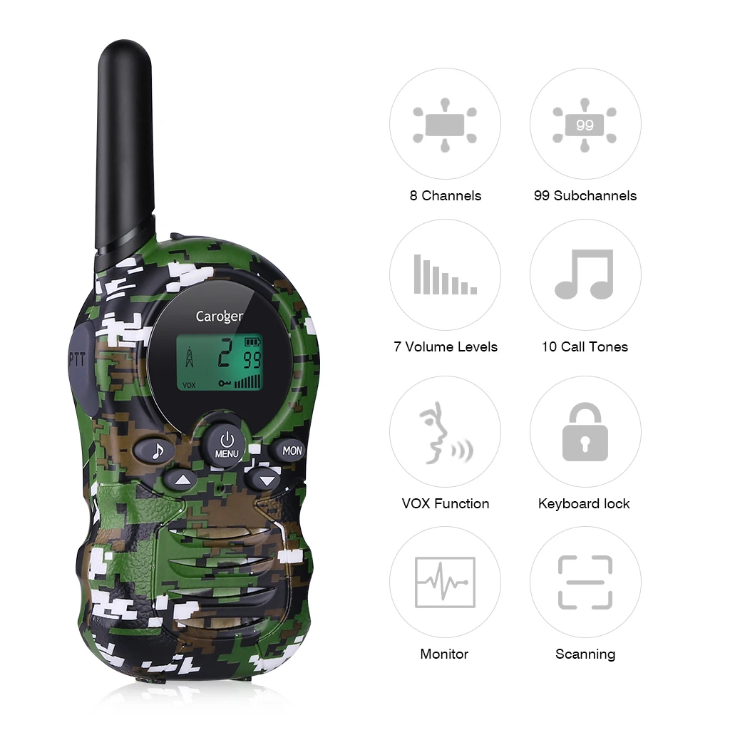 Caroger 2 шт рации 22/8 канал 462/467/446 MHZ двухстороннее радио 3300 метров/2 милей диапазон ручного переговорного камуфляж