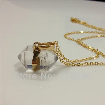 

SN-057 Clear Quartz Crystal Nugget Necklace Gold Electroplated Or Silver Plated Chain 18 inch
