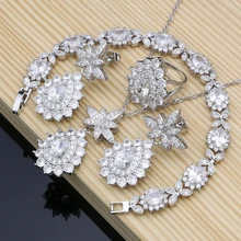 Бусины Из Натурального циркония 925 Серебряные Ювелирные наборы Свадебные аксессуары для женщин серьги кольца браслет комплект с ожерельем Прямая поставка