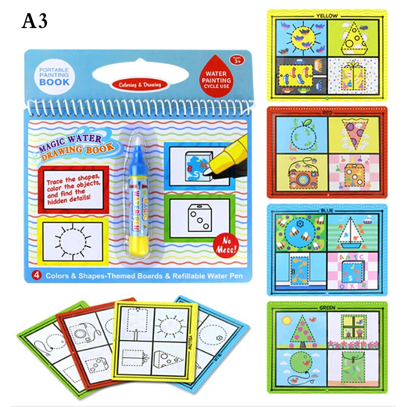 Монтессори раскраска каракули и волшебная ручка живопись доска для рисования Волшебная водная книга для рисования подарок на день рождения для детей игрушки - Цвет: A3