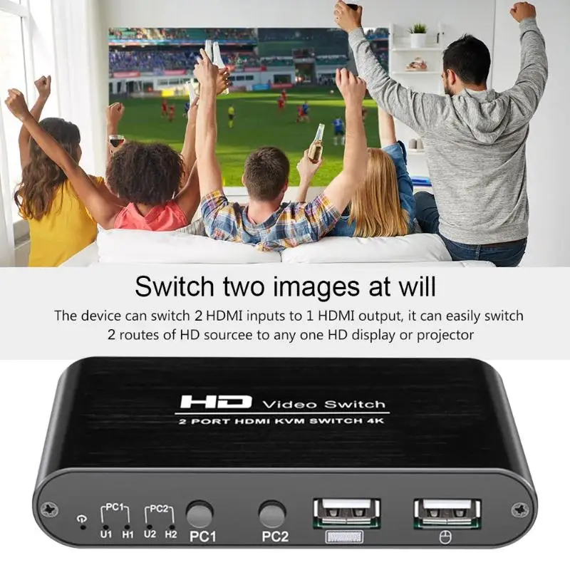 2 порта HDMI KVM 4K переключатель разветвитель HDMI 2 в 1 USB адаптер для обмена монитором клавиатурой мыши Компьютерные аксессуары