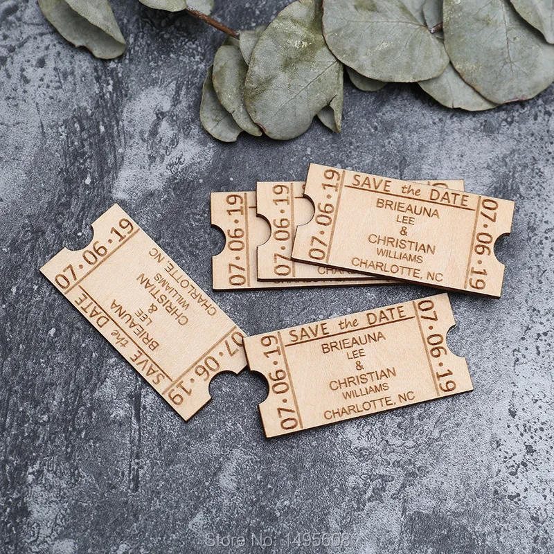 

Custom Tickets Wedding Save the Date Magnets, Personalized Wedding Invitation, rustic Magnet Set, Wedding favor magnets