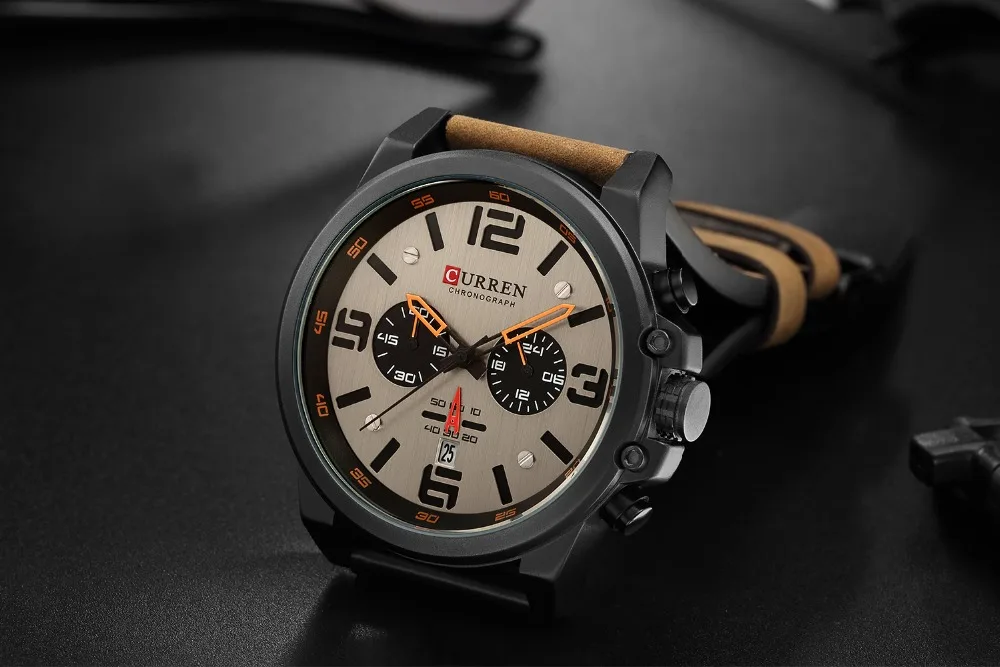 CURREN Top Brand Luxury Quartz Men Chronograph Watches Leather Strap Business Male Wristwatches Montre Men Clock Erkek Kol Saati