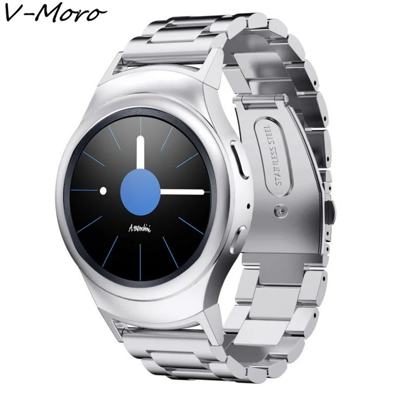 

V-Moro Solid Stainless Steel Metal Replacement Band With Adapters For Samsung Gear S2 Smart Watch (Metal Silver)