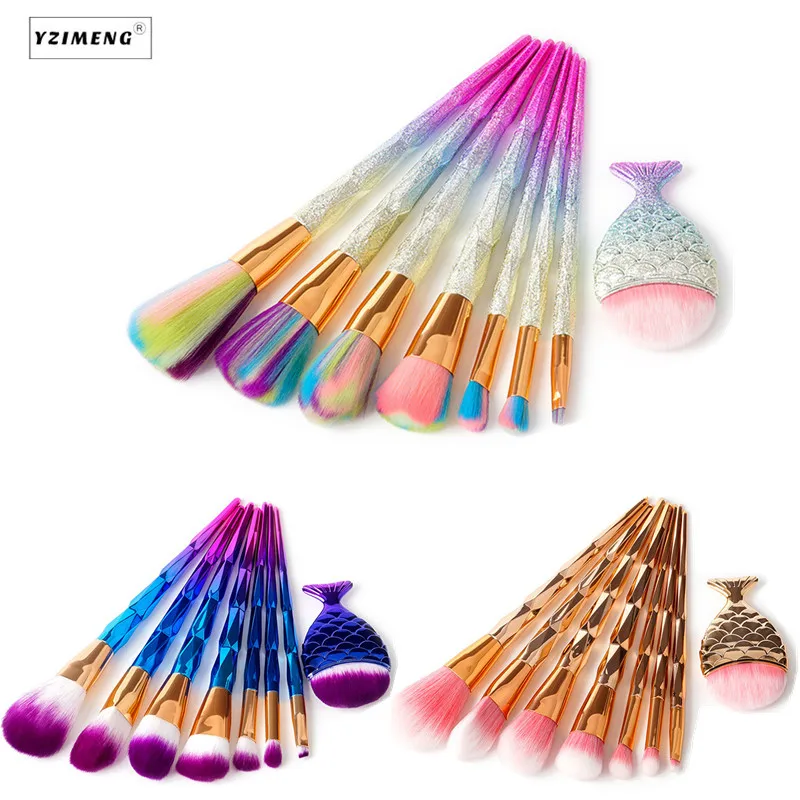 8Pcs Unicorn Rainbow Makeup Brushes Set Mermaid Foundation Powder Blush Eye Shadow Face Comestioc Brush Contour Brusher | Красота и