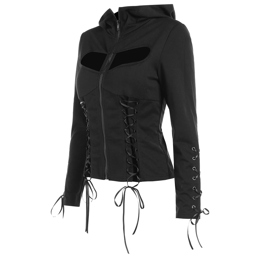 2018 женские толстовки в готическом стиле панк черные осенние на молнии с