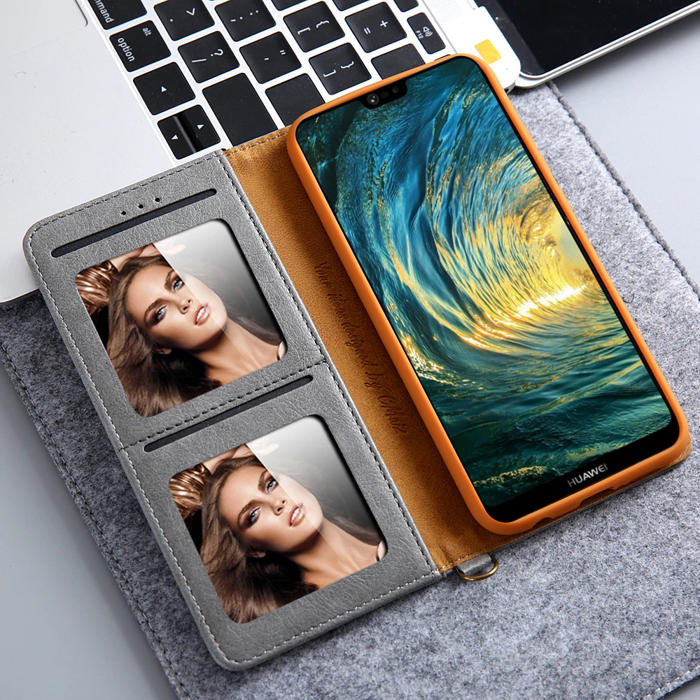 Магнитный кожаный чехол для телефона Huawei P20 Lite черный серый книжка