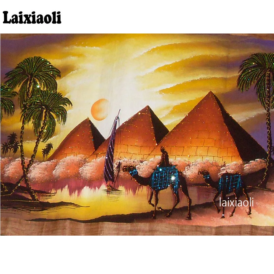 

Landscape Egypt Pyramid 5d DIY round Diamond Painting full squar Cross Stitch scenic Diamond Embroidery home Decorative arts