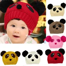 Cute Panda Pattern Baby Love Dual Ball Toddler Girls/Boys Wool Knit Sweater Cap Hat