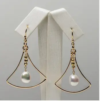 

8.5-9mm Natural White Keshi Pearl Hook Drop Earrings Dangle 925 Sterling Silver