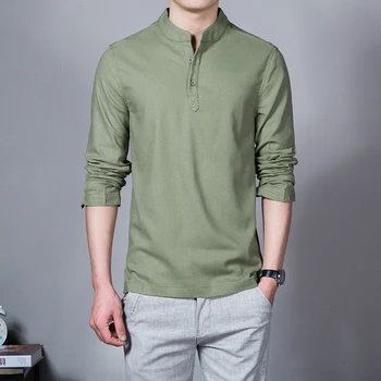 

Spring/Summer 2019 Men's Long-sleeve Shirt Plus-size Shirt Cotton And Linen Casual Shirt Slim Solid Color Shirt Men's Shirt