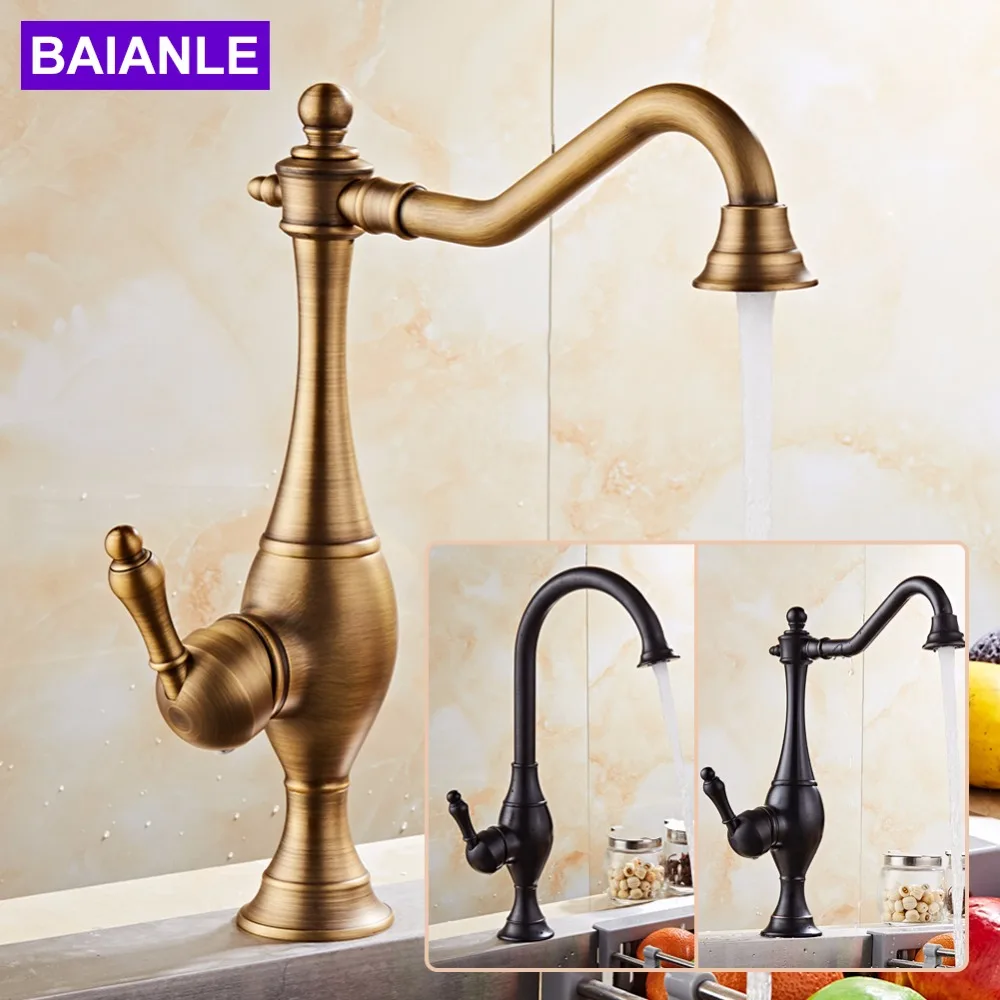 Classic Kitchen Faucet Black 360 Rotating Bathroom Basin Faucet Brass
