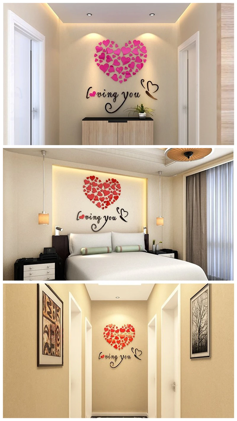 Любящее сердце 3D акриловая Наклейка на стену s спальня гостиная украшение дома съемные художественные наклейки DIY Плакат Наклейка adesivi murali