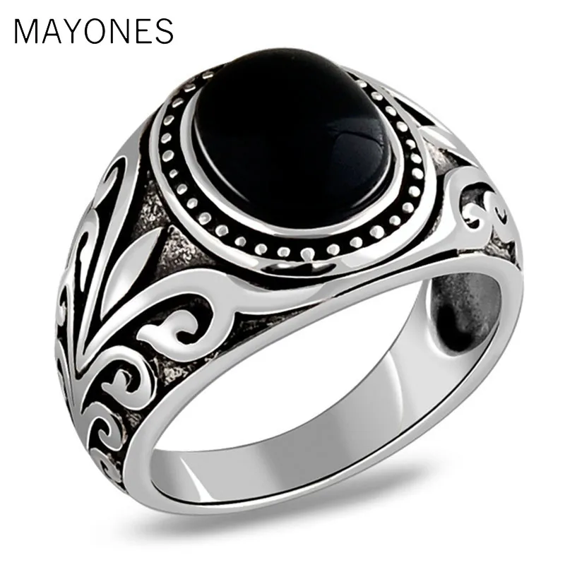 

925 sterling silver jewelry Thai silver black agates ring red garnet ancient rattan pattern men's and women's ring free shipping