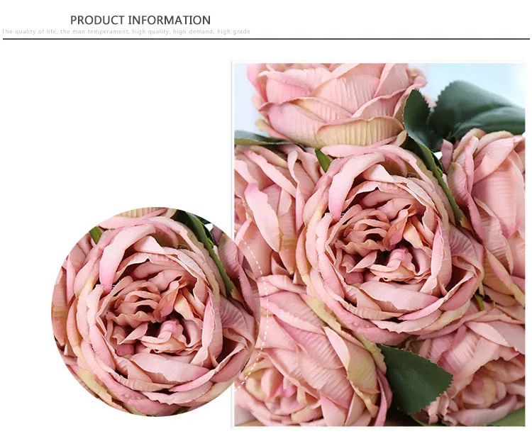 Bridal Bouquet Rose Artificial Flowers Red Pink Hydrangea Home Decoration White Peony Wedding Flower (5)