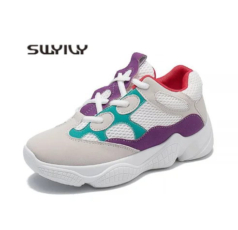 SWYIVY Summer Casual Sneakers Flat Female 2019 Spring New Net Thick Waterproof Platform Student Wild Fashion Women