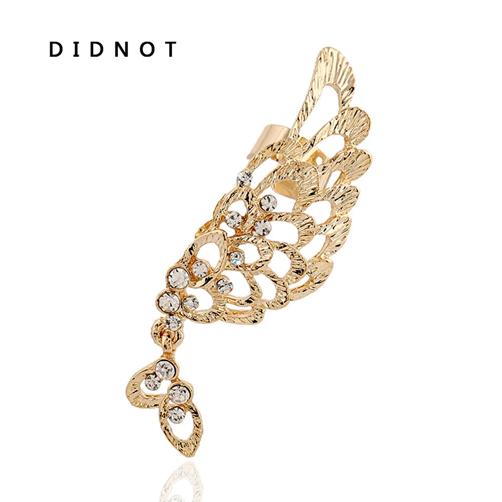 

DIDNOT Hollow Wing Feather Clip Earrings Left Crystal Earring Clip Personality Ear Cuff Earring Jewelry FY146