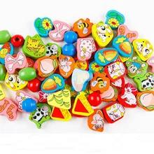 Обучающие Развивающие деревянные игрушки-головоломки 63 шт. животные фруктовые бусины Монтессори детские головоломки деревянный Бисер для нанизывания