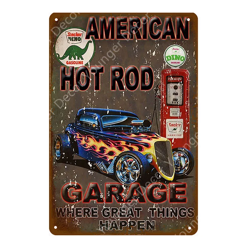 Hot Rod Garage рекламные вывески винтажный металлический постер старинной кирпичной стены Стикеры с изображением машинок и автобусов, двигатель дизельное топливо шин магазин декор живопись знак - Цвет: YD6381G