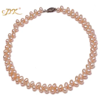 

JYX Natural Choker Necklace 5.5-7mm Pink Baroque Pearl Necklace Wheat-Ear-Shaped Freshwater Pearl Single Strand Necklace Girl
