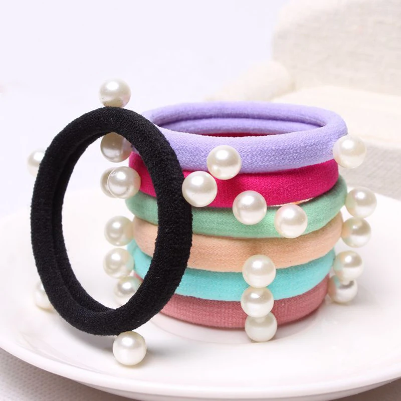 

13 Colors Sale 10 Pcs/Lot Women Trendy Lovely Pearl Hair Ring Elastic Hair Bands Hair Accessories