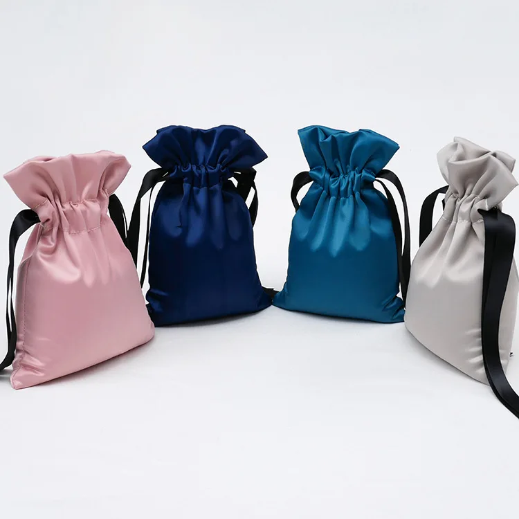 Fashion Silk Drawstring Bag Luxury Satin Wedding Candy Packaging Bag Medium Portable Cosmetic Jewelry Storage Bag